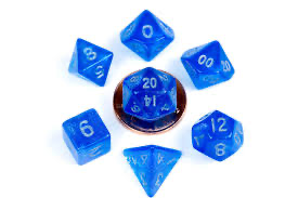 Mini 10mm Polyhedral Dice Set - Stardust Blue with Silver Numbers