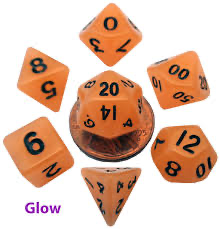 Mini 10mm Polyhedral Dice Set - Glow Orange